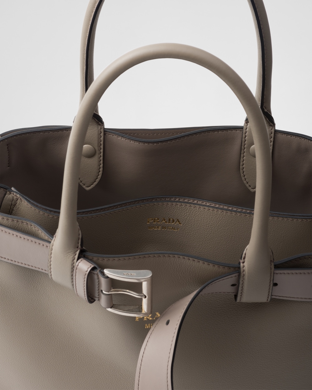 Prada Buckle Large Leather Handbag With Belt - Image 6